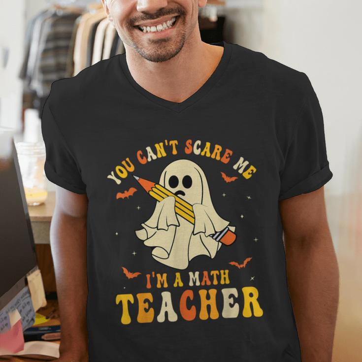 You Can't Scare Me I'm A Math Teacher Halloween Ghost Groovy Men's V-Neck T-Shirt, Groovy Teacher Shirts, funny gift You Can't Scare Me I'm A Math Teacher Halloween Ghost Groovy Men's V-Neck T-Shirt, Groovy Teacher Shirts, funny gift