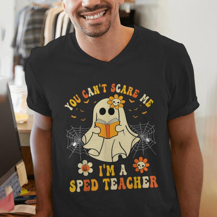 You Can't Scare Me I'm A SPED Teacher Halloween Ghost Men's V-Neck T-Shirt, funny gift