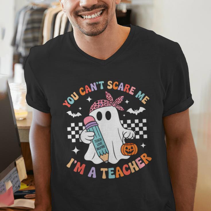 You Can't Scare Me I'm A Teacher Ghost Happy Halloween Men's V-Neck T-Shirt, funny gift You Can't Scare Me I'm A Teacher Ghost Happy Halloween Men's V-Neck T-Shirt, funny gift