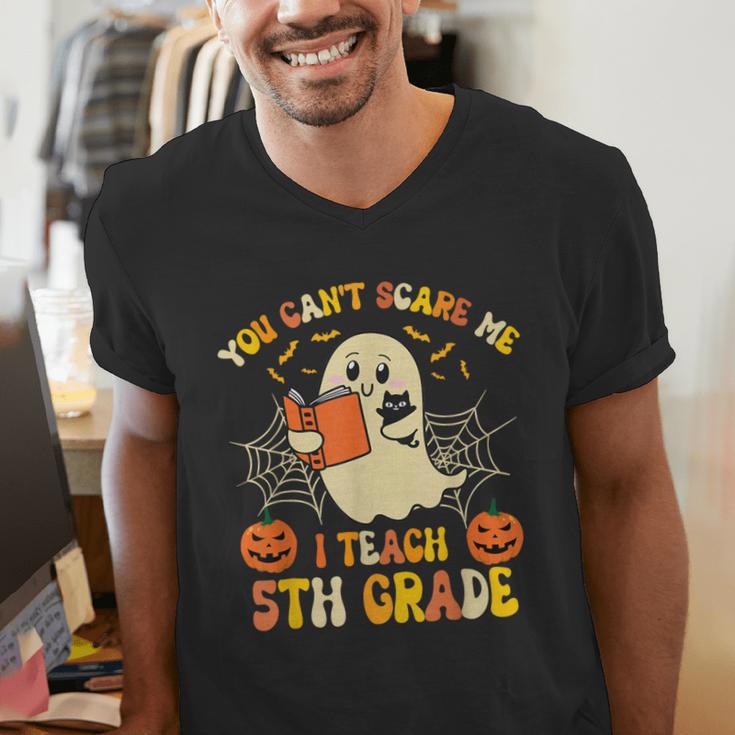 You Can't Scare Me I Teach 5th Grade Teacher Halloween Ghost Men's V-Neck T-Shirt, funny gift