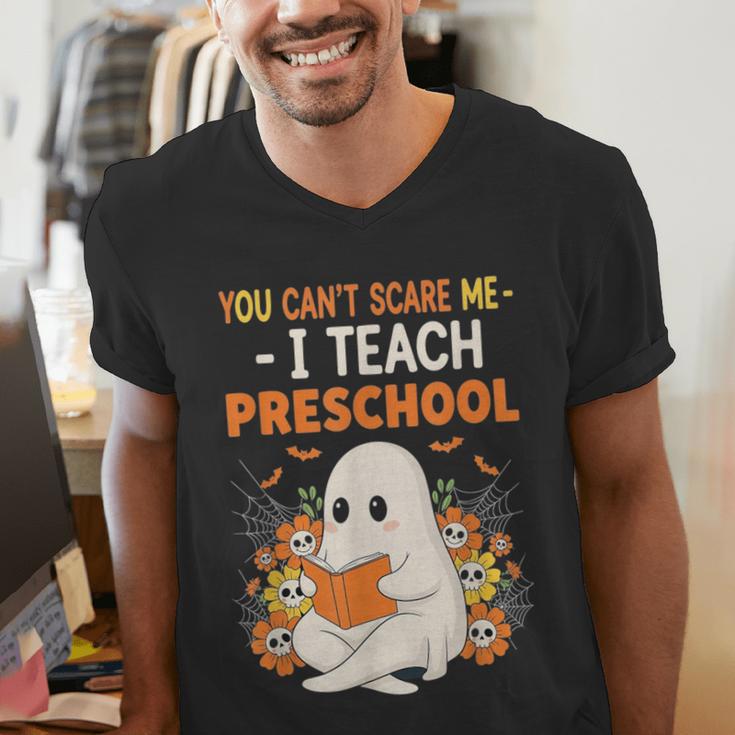 You Cant Scare Me I Teach Preschool Halloween Teacher Men's V-Neck T-Shirt, funny gift