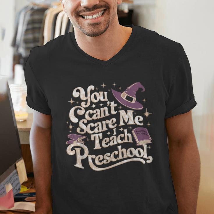 You Can't Scare Me I Teach Preschool Teacher Halloween Witch Men's V-Neck T-Shirt, funny gift