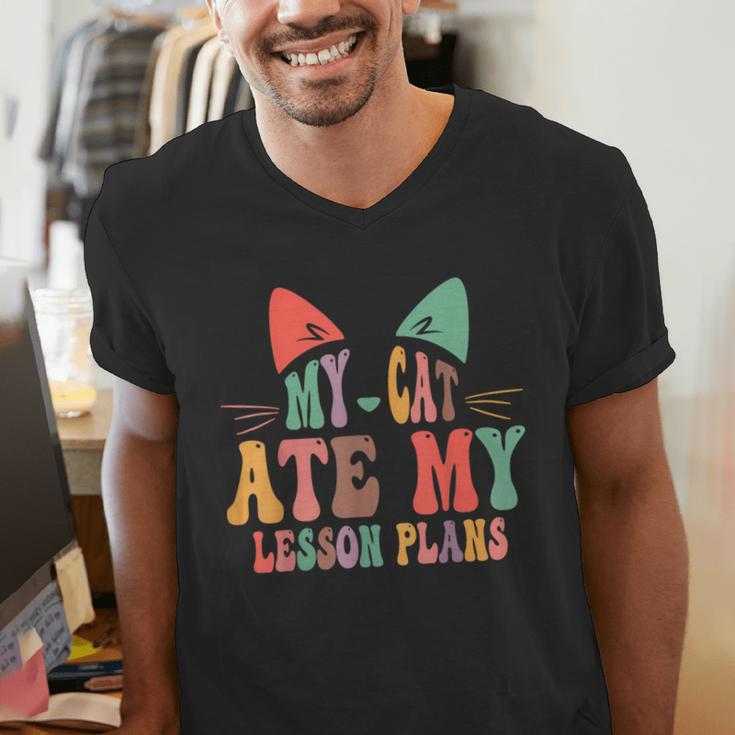 My Cat Ate My Lesson Plans Teacher Sarcastic Men's V-Neck T-Shirt, funny gift