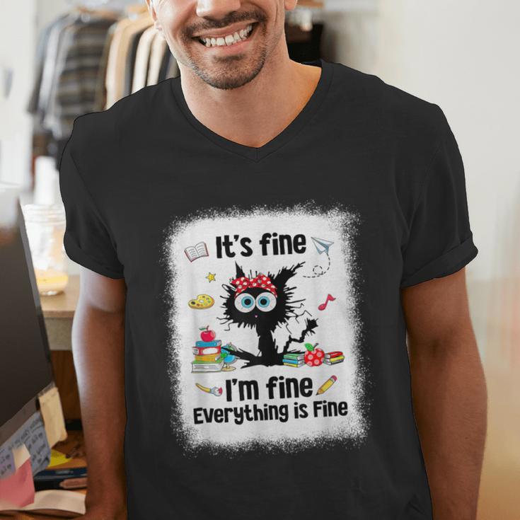 Cat It's Fine I'm Fine Everything Is Fine Teacher Life Men's V-Neck T-Shirt, funny gift Cat It's Fine I'm Fine Everything Is Fine Teacher Life Men's V-Neck T-Shirt, funny gift