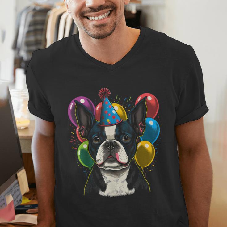 Celebration Event Birthday Party Boston Terrier Men's V-Neck T-Shirt, funny gift