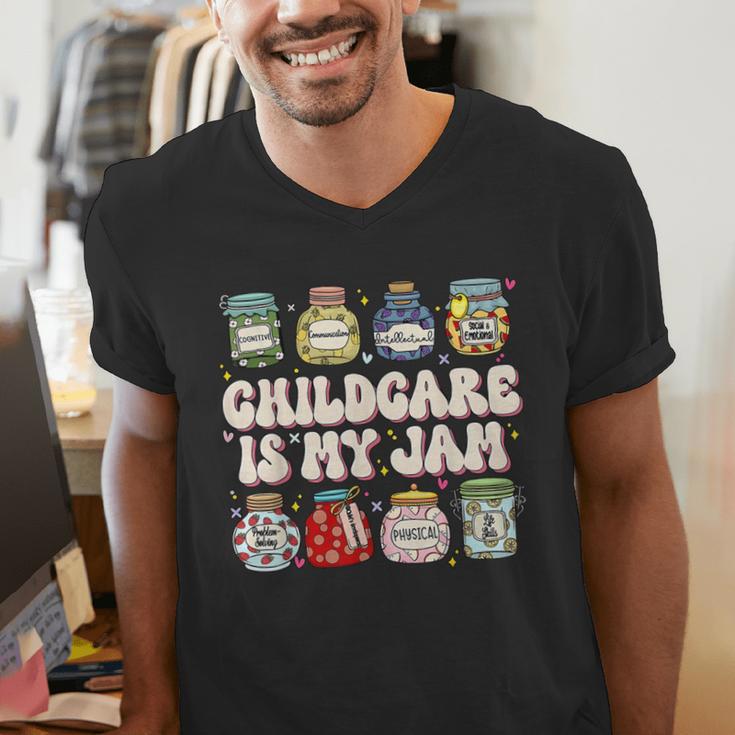 Childcare Is My Jam Child Care Teacher School Psychologist Men's V-Neck T-Shirt, funny gift