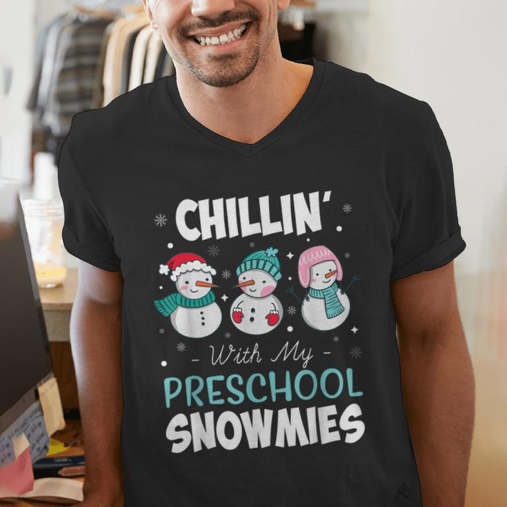 Chillin' With My Preschool Snowmies Teacher Christmas Men Women Kids Men's V-Neck T-Shirt, funny gift Chillin' With My Preschool Snowmies Teacher Christmas Men Women Kids Men's V-Neck T-Shirt, funny gift