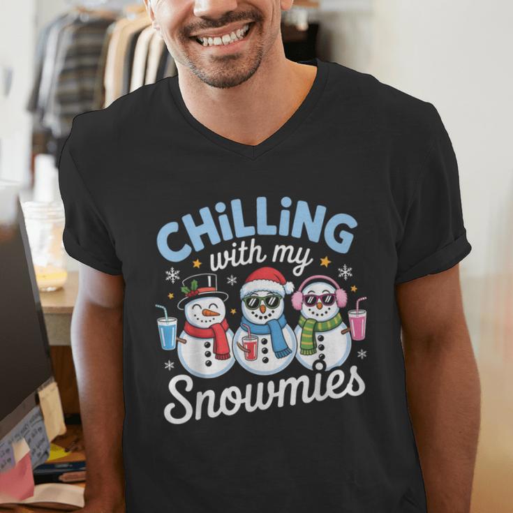 Chillin With My Snowmie Women Christmas Snowman Teacher Snow Men's V-Neck T-Shirt, funny gift Chillin With My Snowmie Women Christmas Snowman Teacher Snow Men's V-Neck T-Shirt, funny gift