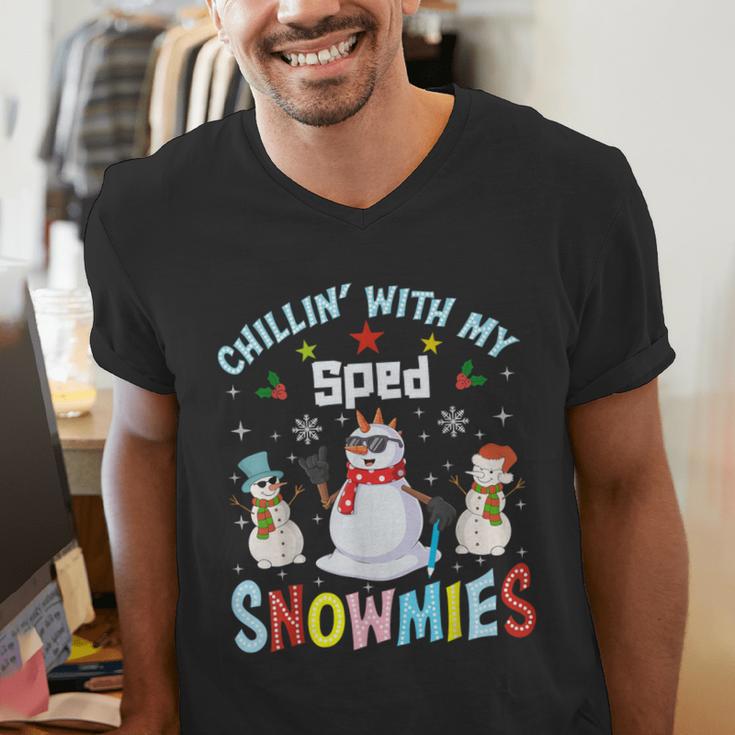 Chillin With My Sped Snowmies Teacher Student Christmas Men's V-Neck T-Shirt, funny gift Chillin With My Sped Snowmies Teacher Student Christmas Men's V-Neck T-Shirt, funny gift
