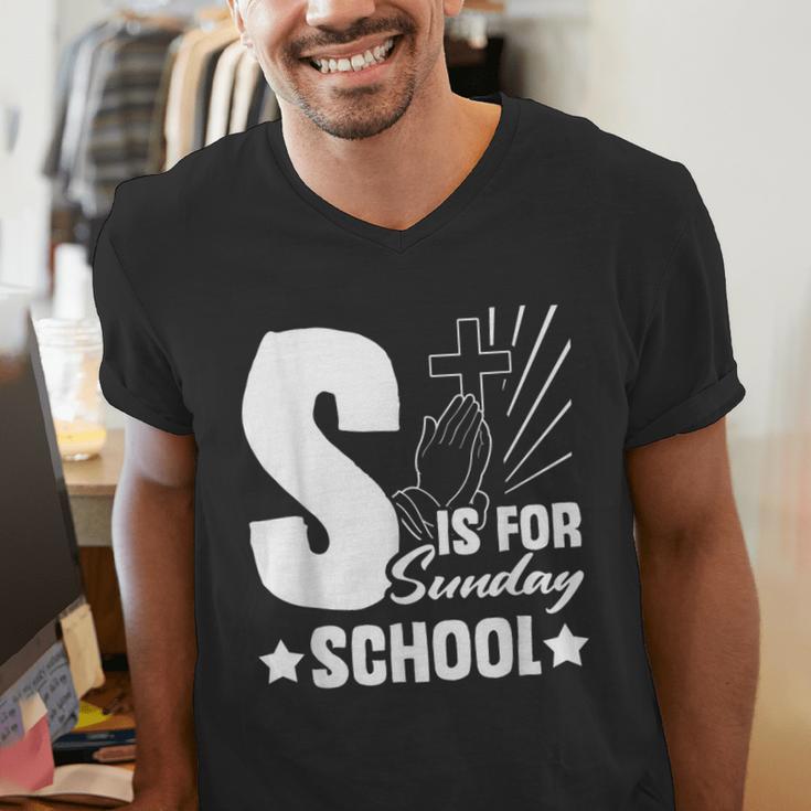 Christian Teacher S Is For Sunday School Essentials Men's V-Neck T-Shirt, funny gift