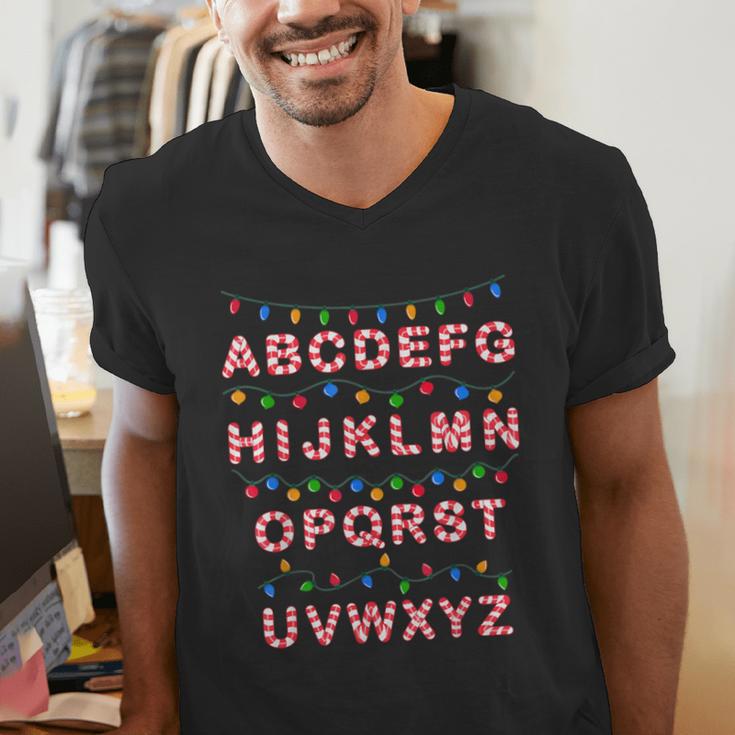 Christmas Alphabet Candy Cane Teachers Students Candy Cane For Men Women Kids Men's V-Neck T-Shirt, funny gift Christmas Alphabet Candy Cane Teachers Students Candy Cane For Men Women Kids Men's V-Neck T-Shirt, funny gift