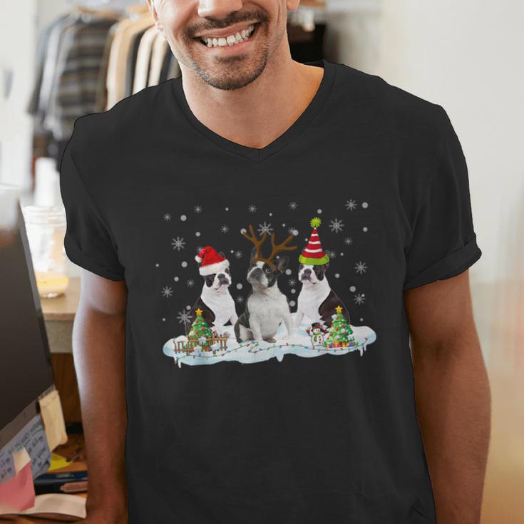 Christmas Boston Terrier Santa Dog Lover Men's V-Neck T-Shirt, Boston Terrier Christmas Shirts, funny gift
