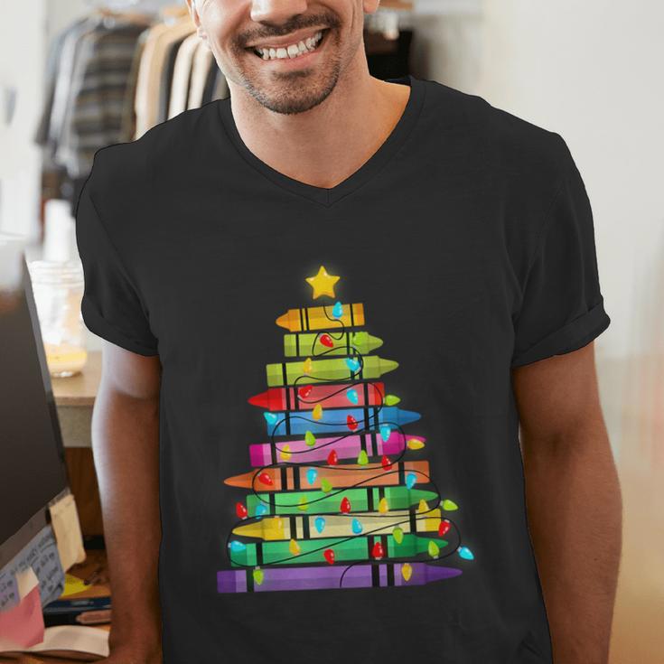 Christmas Tree Made Of Crayons School Teacher Life Student Men's V-Neck T-Shirt, funny gift Christmas Tree Made Of Crayons School Teacher Life Student Men's V-Neck T-Shirt, funny gift