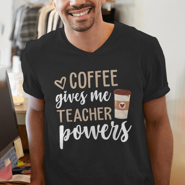 Coffee Gives Me Teacher Powers Teacher Men's V-Neck T-Shirt, funny gift Coffee Gives Me Teacher Powers Teacher Men's V-Neck T-Shirt, funny gift