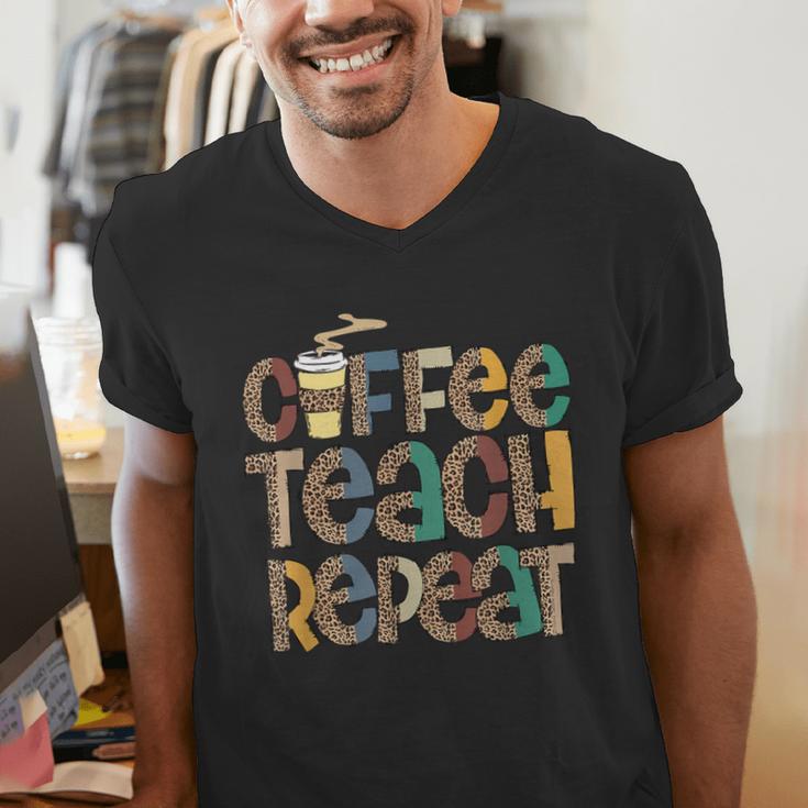 Coffee Teach Repeat Leopard Print Back To School Teachers Men's V-Neck T-Shirt, funny gift Coffee Teach Repeat Leopard Print Back To School Teachers Men's V-Neck T-Shirt, funny gift