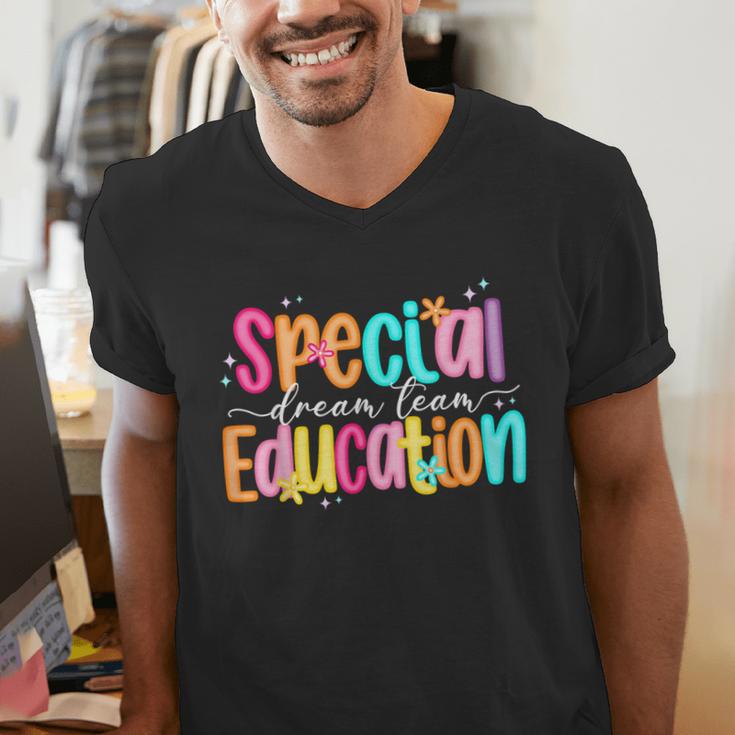 Color Special Education Squad Groovy Dream Team SPED Teacher Men's V-Neck T-Shirt, Groovy Teacher Shirts, funny gift Color Special Education Squad Groovy Dream Team SPED Teacher Men's V-Neck T-Shirt, Groovy Teacher Shirts, funny gift