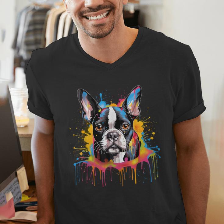 Colorful Boston Terrier Dog For Men Women Kids Men's V-Neck T-Shirt, funny gift