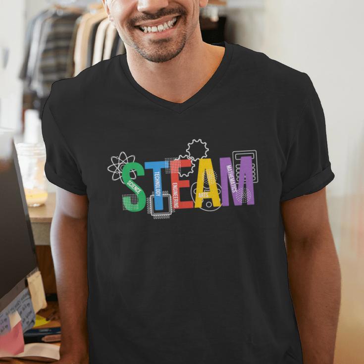 Colorful Steam Letters For Steam Program Teacher And Student Men's V-Neck T-Shirt, funny gift