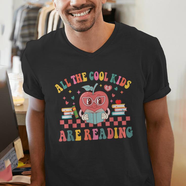 All The Cool Kids Are Reading Book Reading Teacher School Men's V-Neck T-Shirt, funny gift