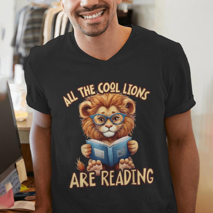 All The Cool Lions Are Reading Lion Teacher Men Women Kids Men's V-Neck T-Shirt, funny gift All The Cool Lions Are Reading Lion Teacher Men Women Kids Men's V-Neck T-Shirt, funny gift