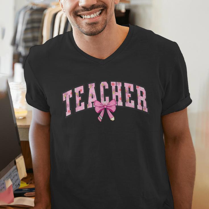 Coquette Bow Back To School First Day Teacher Men's V-Neck T-Shirt, funny gift
