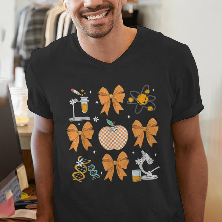 Coquette Bow Fall Science Teacher Stem Teacher Thanksgiving Men's V-Neck T-Shirt, Science Teacher Shirts, funny gift Coquette Bow Fall Science Teacher Stem Teacher Thanksgiving Men's V-Neck T-Shirt, Science Teacher Shirts, funny gift