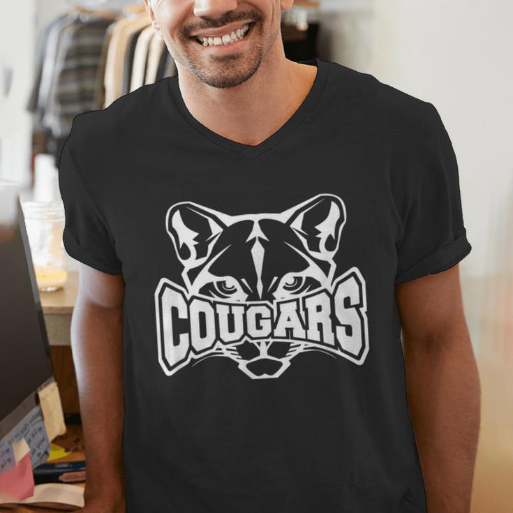 Cougars Teacher Student School Sports Fan Team Spirit Men's V-Neck T-Shirt, funny gift