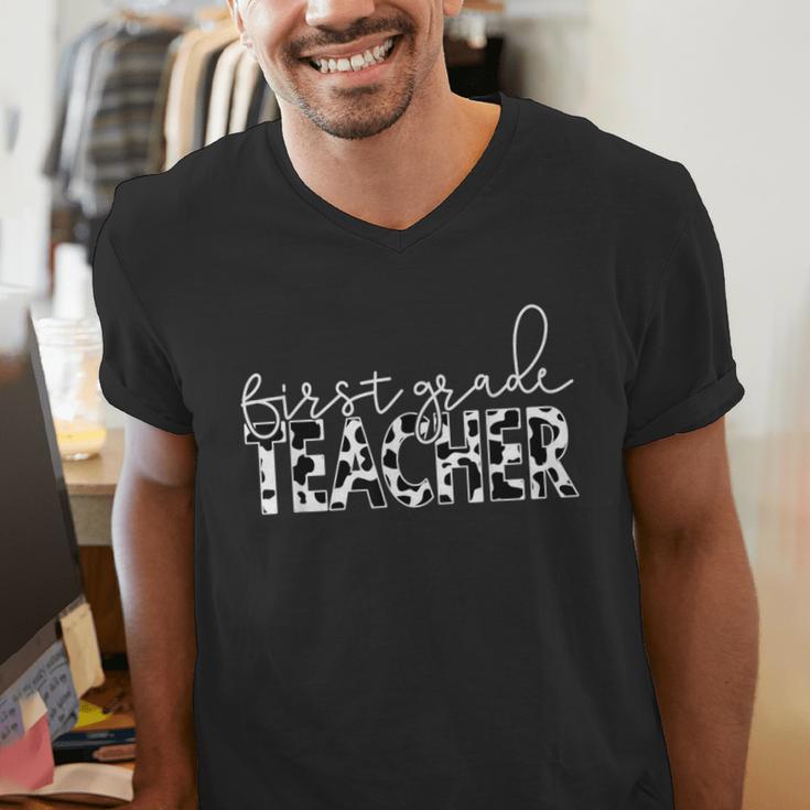 Cow Print For Elementary School First Grade Teachers Men's V-Neck T-Shirt, First Grade Teacher Shirts, funny gift Cow Print For Elementary School First Grade Teachers Men's V-Neck T-Shirt, First Grade Teacher Shirts, funny gift