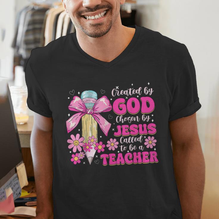 Created By God Called To Teacher Jesus Christian Teacher Men's V-Neck T-Shirt, funny gift