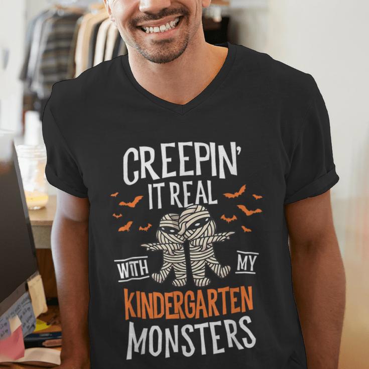Creepin It Real Kindergarten Monsters Halloween Teacher Men's V-Neck T-Shirt, funny gift Creepin It Real Kindergarten Monsters Halloween Teacher Men's V-Neck T-Shirt, funny gift