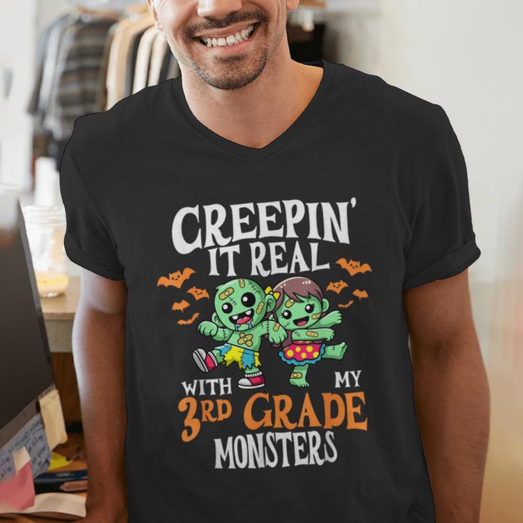 Creepin It Real Monster School 3rd Grade Teacher Halloween Men's V-Neck T-Shirt, funny gift Creepin It Real Monster School 3rd Grade Teacher Halloween Men's V-Neck T-Shirt, funny gift