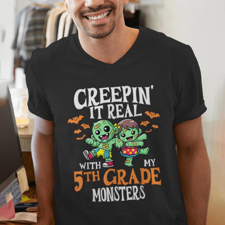 Creepin It Real Monster School 5th Grade Teacher Halloween Men's V-Neck T-Shirt, funny gift Creepin It Real Monster School 5th Grade Teacher Halloween Men's V-Neck T-Shirt, funny gift