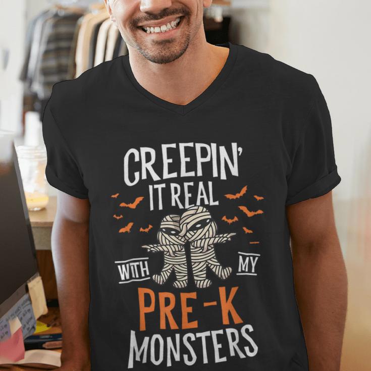 Creepin It Real Pre-K Monsters Halloween Preschool Teacher Men's V-Neck T-Shirt, funny gift Creepin It Real Pre-K Monsters Halloween Preschool Teacher Men's V-Neck T-Shirt, funny gift