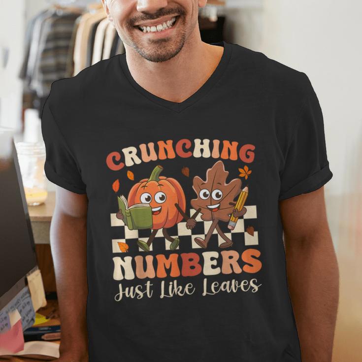 Crunching Numbers Just Like Leaves Pumpkin Fall Teacher Men's V-Neck T-Shirt, funny gift Crunching Numbers Just Like Leaves Pumpkin Fall Teacher Men's V-Neck T-Shirt, funny gift