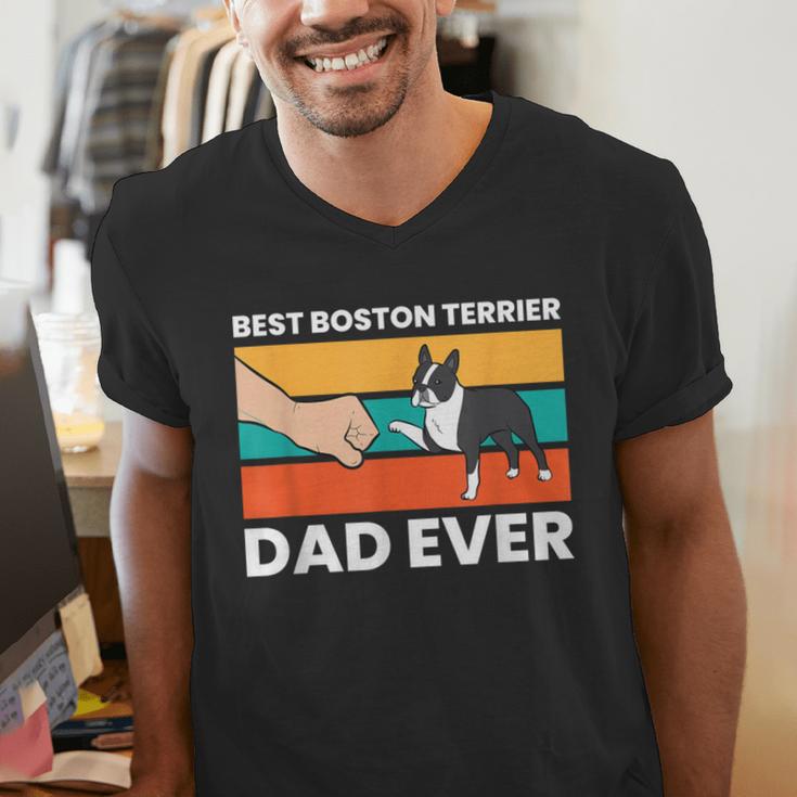 Cute Boston Terrier Best Boston Terrier Dad Ever Men's V-Neck T-Shirt, Boston Terrier Dad Shirts, funny gift