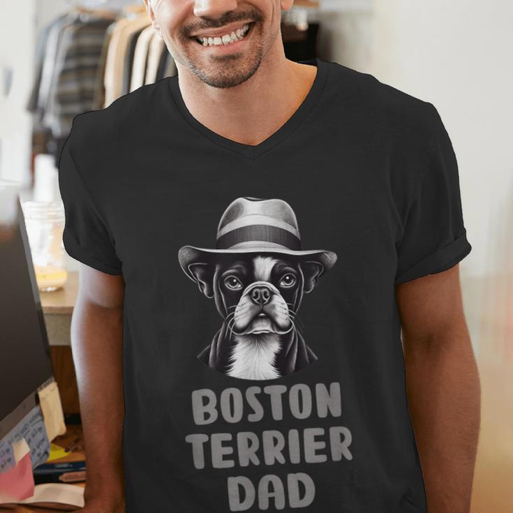 Cute Boston Terrier Dad Dog Lovers Puppy Bostie Owner Men's V-Neck T-Shirt, Boston Terrier Dad Shirts, funny gift