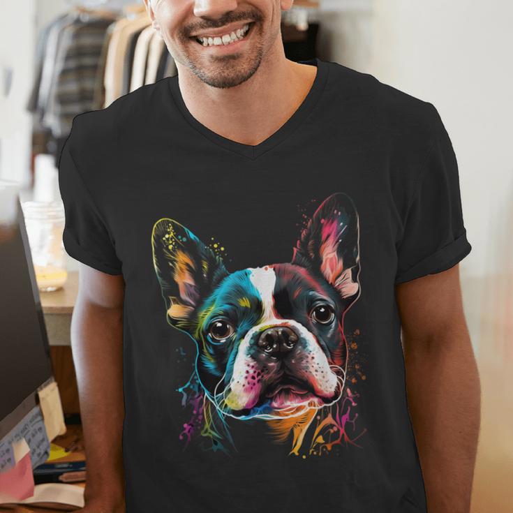 Cute Boston Terrier Puppy Dog Art Lover Unique Painting For Men Women Kids Men's V-Neck T-Shirt, funny gift