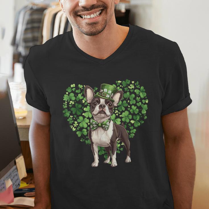 Cute Boston Terrier Shamrock St Patrick's Day Dog Lover Men Women Kids Men's V-Neck T-Shirt, funny gift
