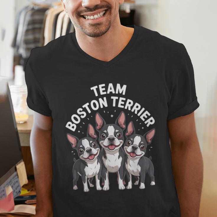 Cute Cartoon For Dog Owners Pet Team Boston Terrier Men's V-Neck T-Shirt, funny gift