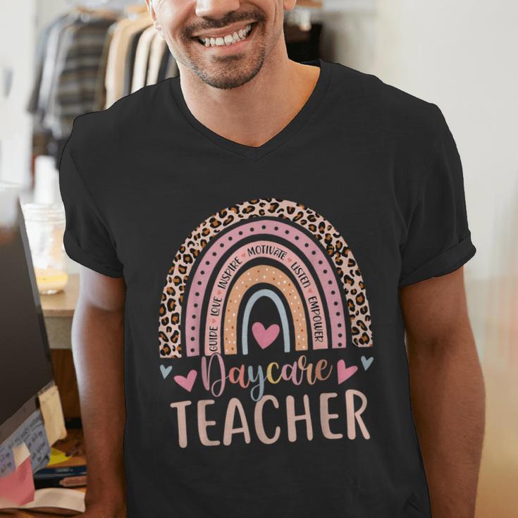 Cute Daycare Teacher Rainbow Leopard Print Childcare Worker Men's V-Neck T-Shirt, funny gift Cute Daycare Teacher Rainbow Leopard Print Childcare Worker Men's V-Neck T-Shirt, funny gift