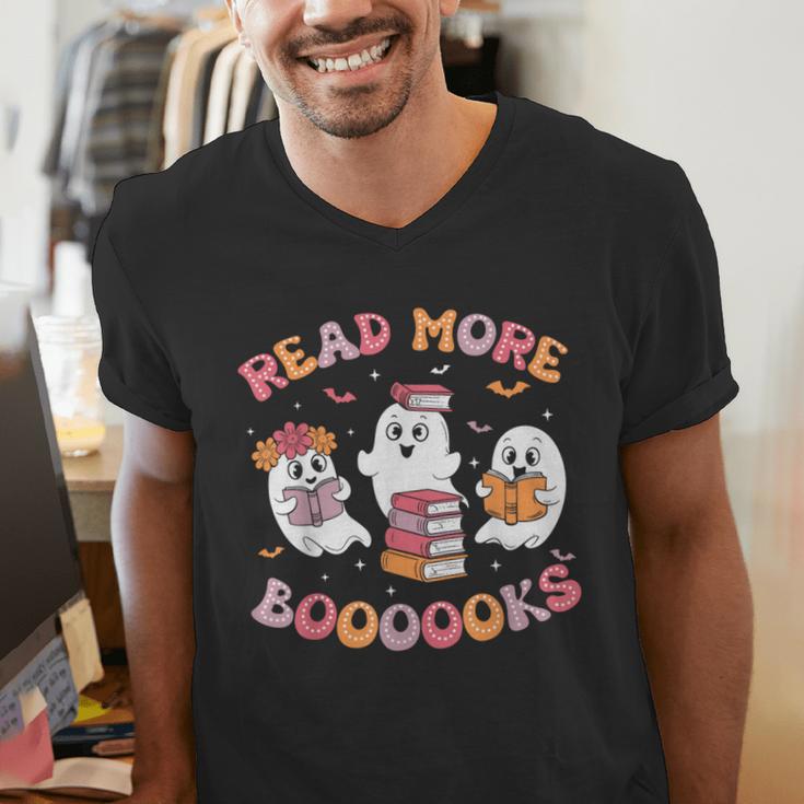 Cute Ghost Book Read More Books Teachers Halloween Men's V-Neck T-Shirt, funny gift
