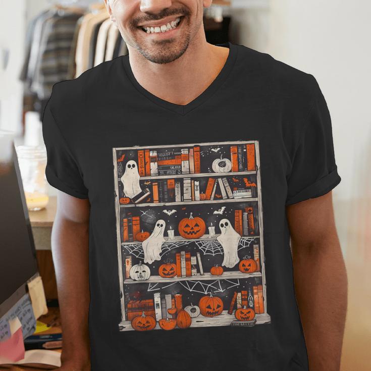 Cute Ghost Book Reading Books Lover Spooky Teacher Halloween Men's V-Neck T-Shirt, funny gift