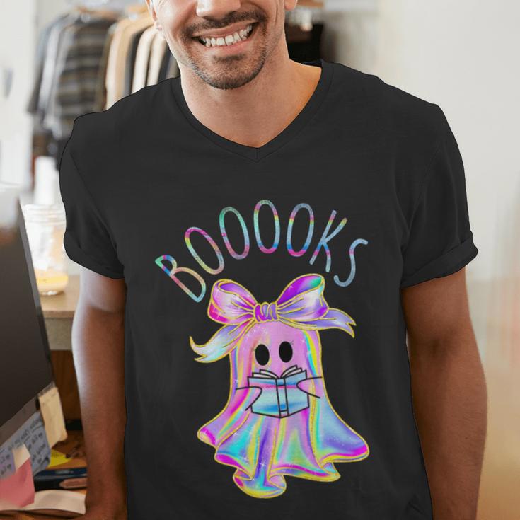 Cute Ghost Book Reading Halloween Teacher Top Girls Women Men's V-Neck T-Shirt, funny gift Cute Ghost Book Reading Halloween Teacher Top Girls Women Men's V-Neck T-Shirt, funny gift