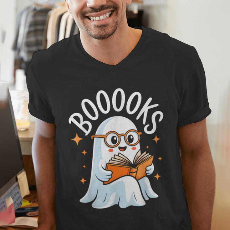 Cute Ghost Reading Book Librarian Teacher Halloween Costume Men's V-Neck T-Shirt, funny gift