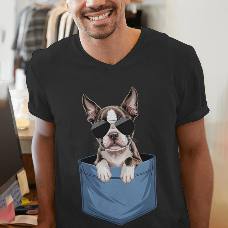 Cute Pocket Boston Terrier Lover Dog Mom Men's V-Neck T-Shirt, Boston Terrier Mom Shirts, funny gift