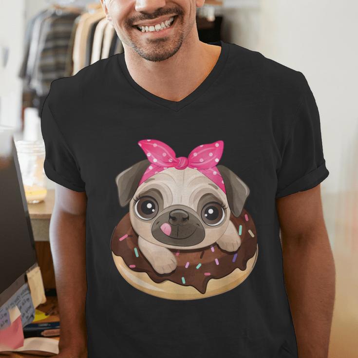 Cute Pug Shirt Donut Girls Dog Men's V-Neck T-Shirt, funny gift