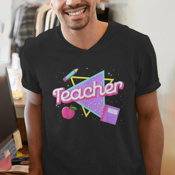 Cute Teacher Shirt 80's 90's Style Retro Old School Teacher For Men Women Men's V-Neck T-Shirt, funny gift