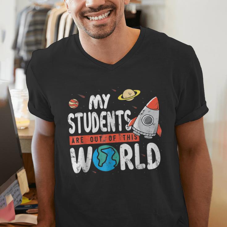 Cute Teacher My Students Are Out Of This World Space Men Women Kids Men's V-Neck T-Shirt, funny gift