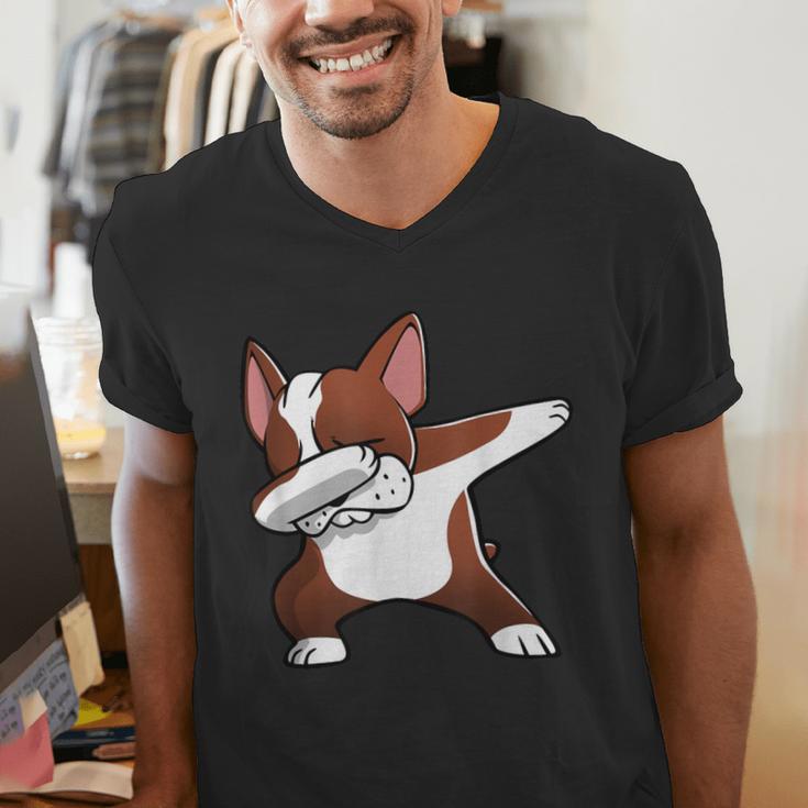 Dabbing Red Boston Terrier Dab Dance Dog Men Women Kids Men's V-Neck T-Shirt, funny gift