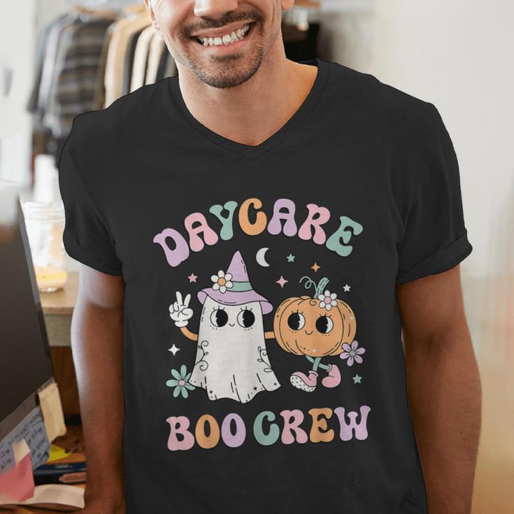 Daycare Boo Crew Groovy Halloween Floral Ghost Kid Teacher Men's V-Neck T-Shirt, Groovy Teacher Shirts, funny gift Daycare Boo Crew Groovy Halloween Floral Ghost Kid Teacher Men's V-Neck T-Shirt, Groovy Teacher Shirts, funny gift